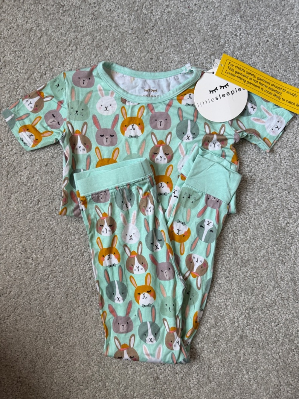 Little Sleepies Mint Bunny Faces Pajama Set
